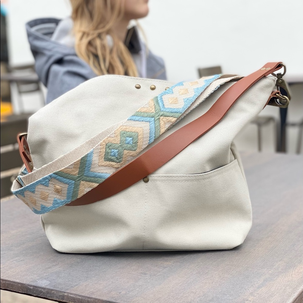 NEW Cream Crossbody Canvas Bag 2 Straps Tote